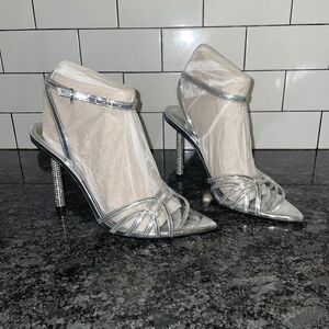 Nine West Paxal 3 Silver Ankle Strap Sandal Heels Women’s Size 7.5